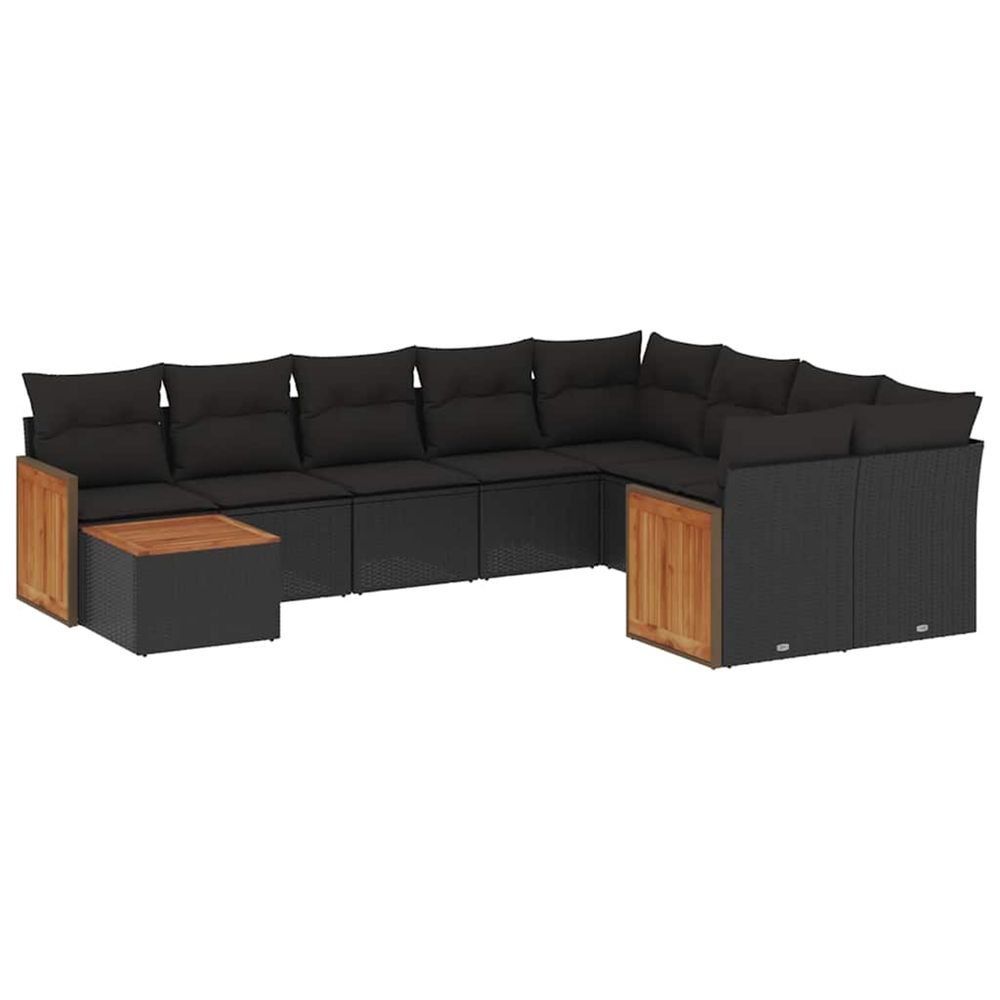 Salon de jardin 10 pcs avec coussins noir résine tressée
