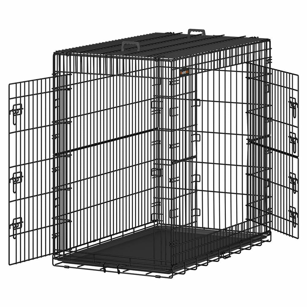 Cage pour chiens 2 portes pliable transportable avec poignées et plateau format xl 91 x 56 x 64 cm noir