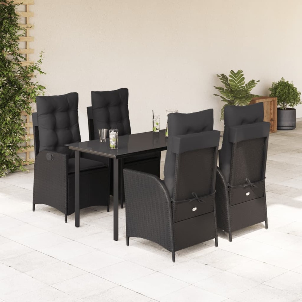Ensemble à manger de jardin coussins 5pcs noir résine tressée