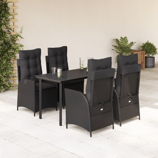 Ensemble à manger de jardin coussins 5pcs noir résine tressée