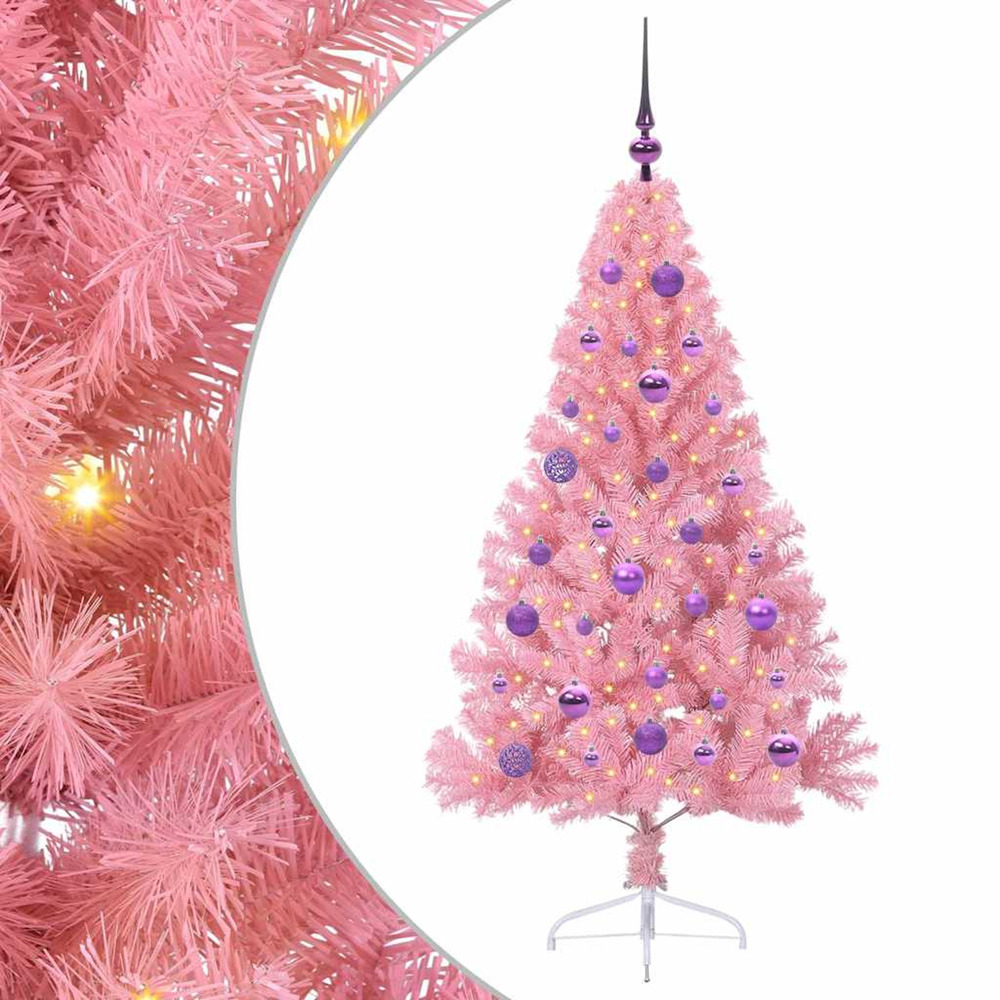 Sapin de noël artificiel pré-éclairé rose 150 cm pvc