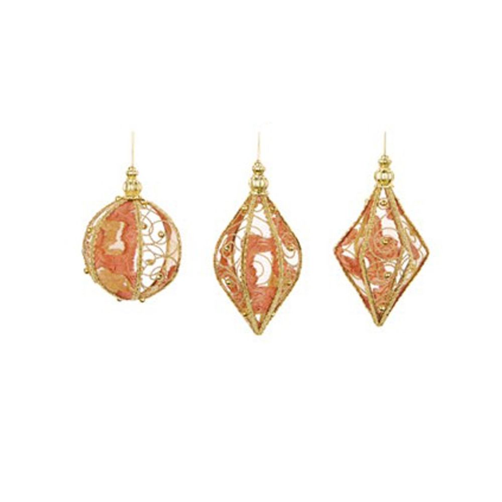 Lot de 3 boules de noël en métal rouge perles et velours