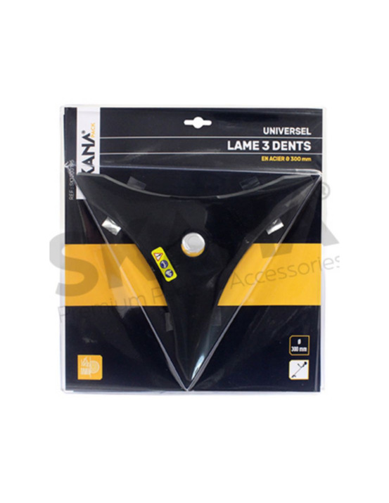 Lame en acier professionnelle 3 dents ø : 300 mm alésage : 25,4 mm epaisseur : 3 mm pour débroussailleuses à partir de 35 cc.