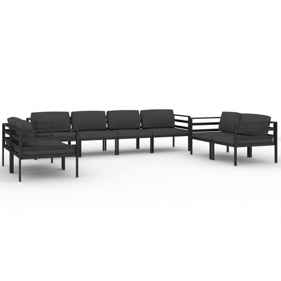Salon de jardin 8 pcs avec coussins aluminium anthracite