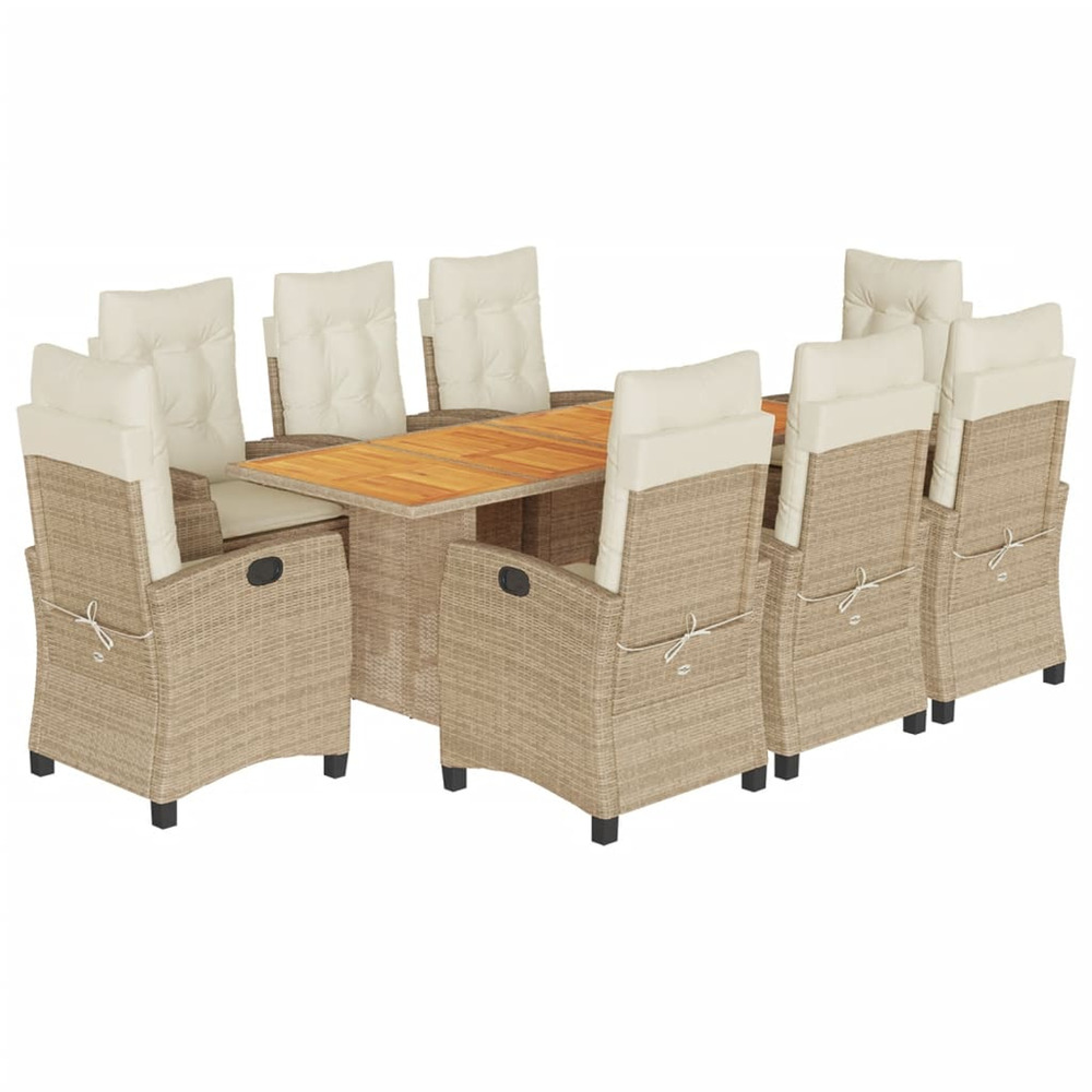 Ensemble à manger de jardin et coussins 9 pcs beige poly rotin