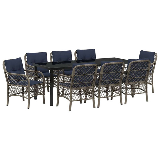 Ensemble de salle à manger pour jardin 9 pcs gris et noir rotin