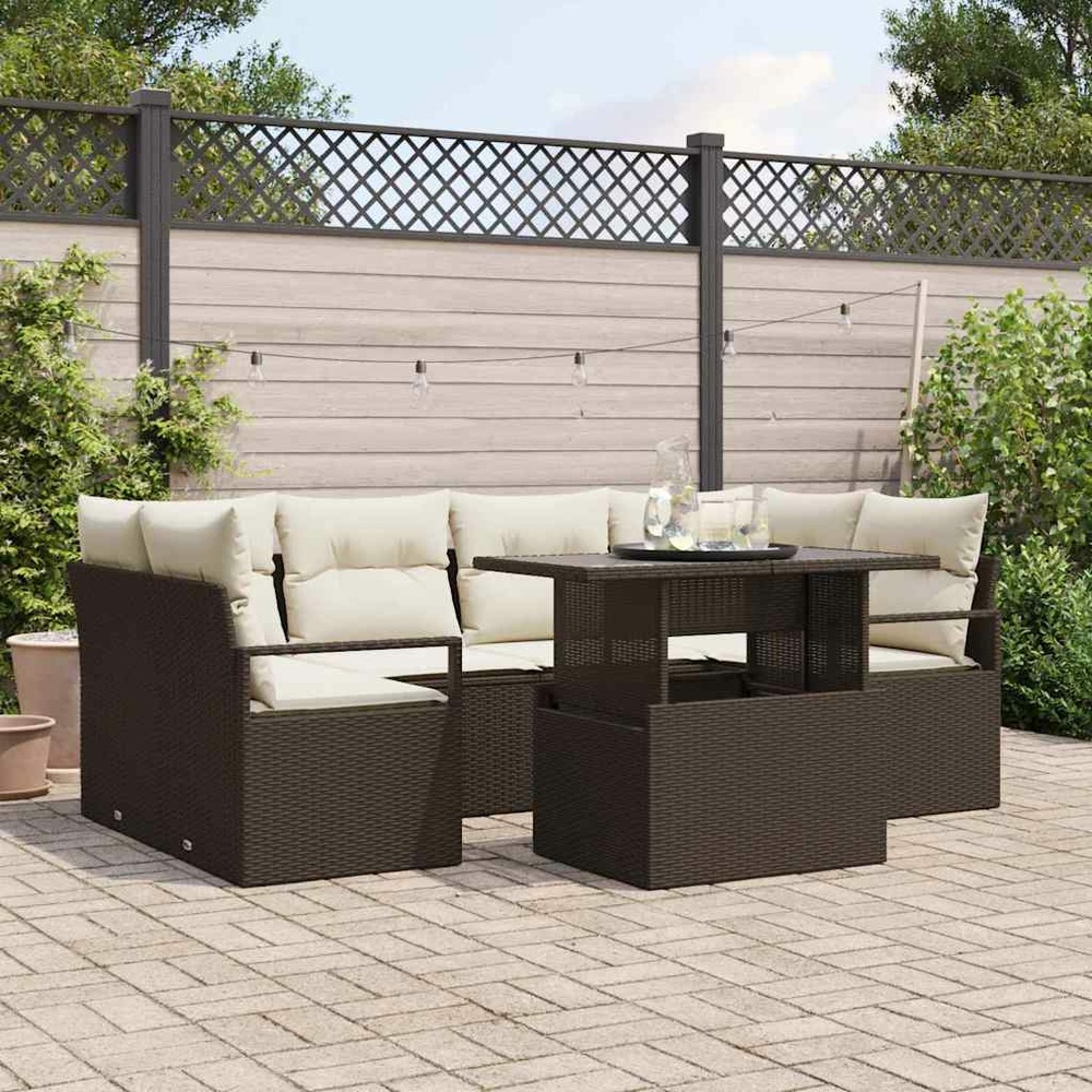Ensemble de canapé de jardin 7 pcs marron poly rotin