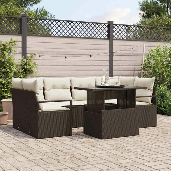 Ensemble de canapé de jardin 7 pcs marron poly rotin