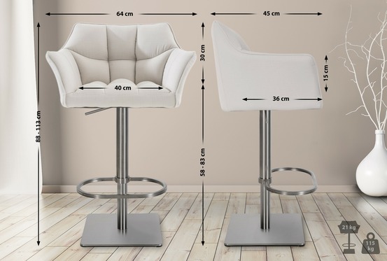 Lot de 2 tabourets de bar damaso tissu inox