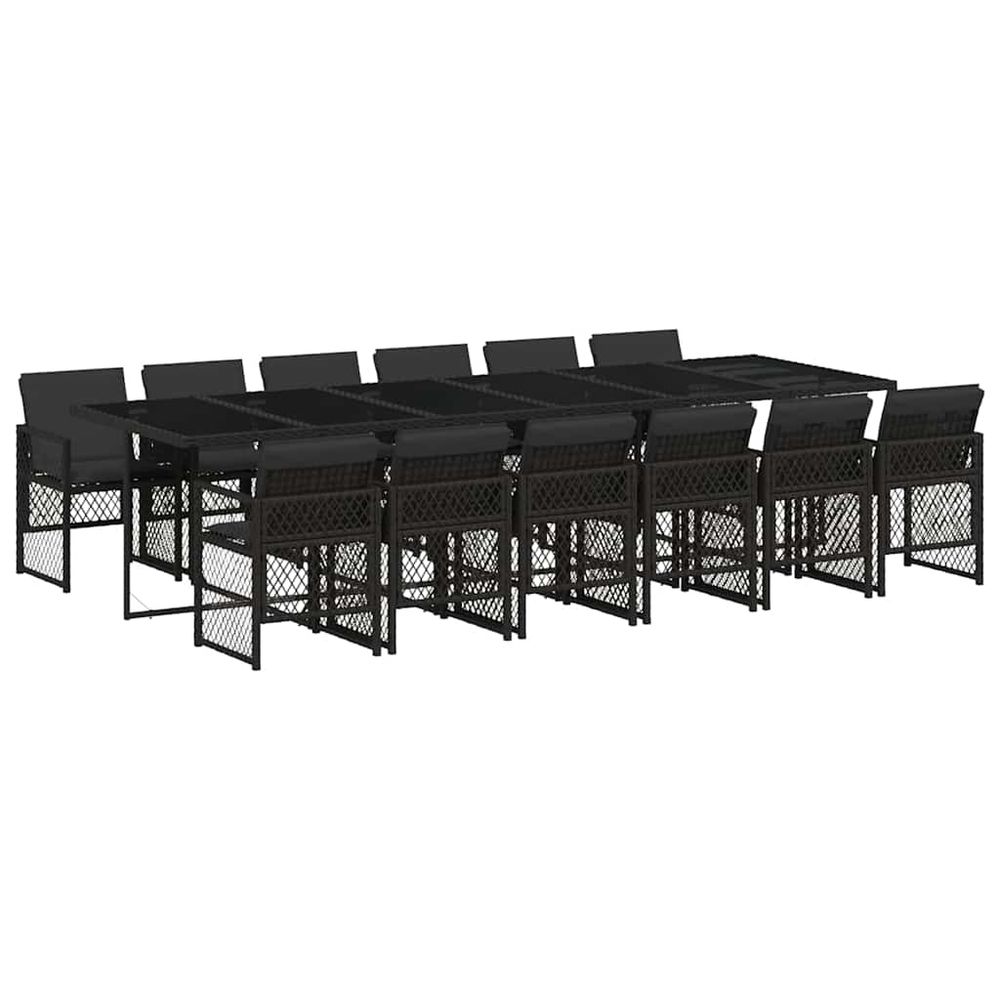 Ensemble à manger de jardin 13 pcs coussins noir résine tressée