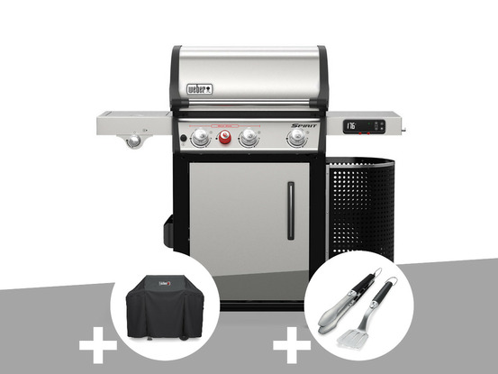 Barbecue gaz spirit premium spx-335 gbs + housse + kit ustensiles premium 2 pièc