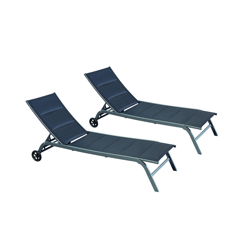 Lot de 2 transats aluminium noir lisboa