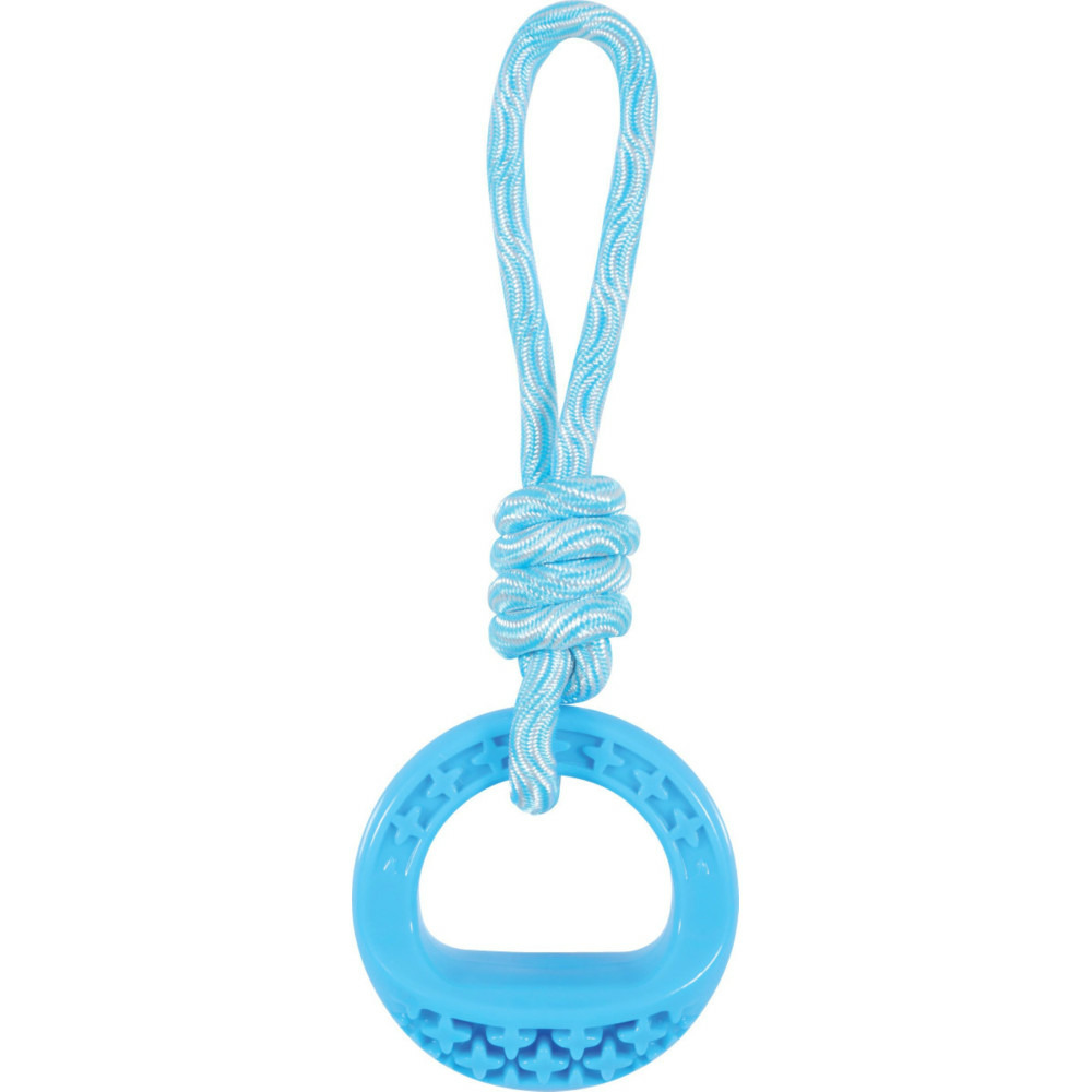 Anneau rond en tpr et corde 25 cm, bleu samba, jeux pour chien