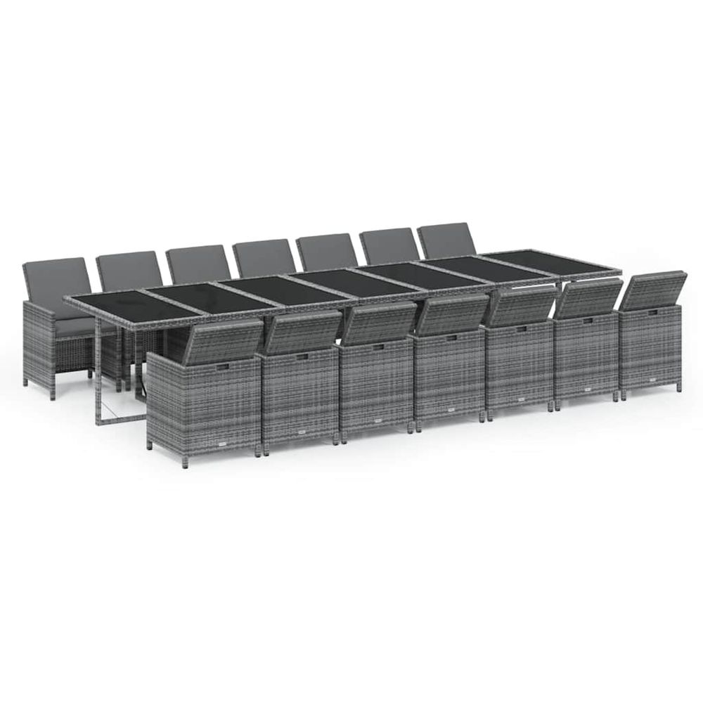 Ensemble à manger de jardin coussins 15 pcs résine tressée gris