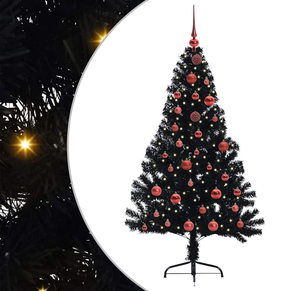 Sapin de noël artificiel pré-éclairé noir 150 cm pvc