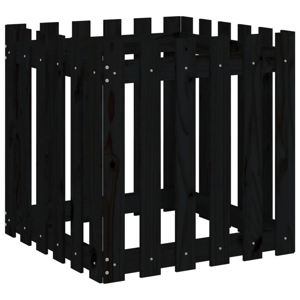 Jardinière d'extérieur avec design de clôture noir 60x60x60 cm pin massif