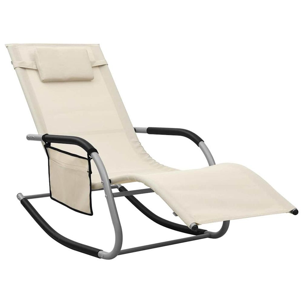 Chaise longue textilène crème et gris bain de soleil