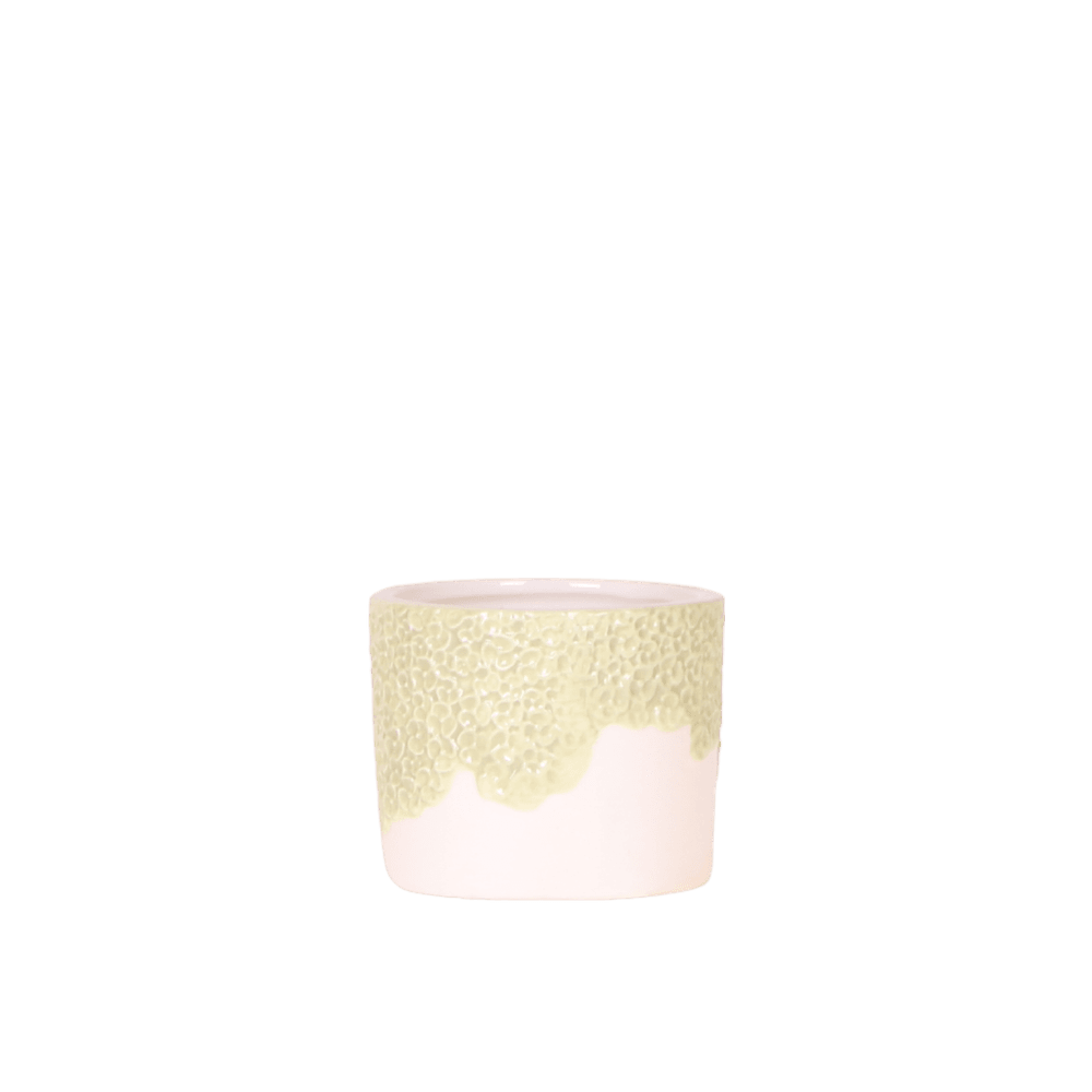 Cache-pot céramique en relief floral - courbes douces et coloris tendres - pot de 6cm - vert