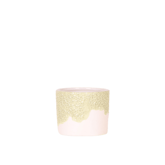 Cache-pot céramique en relief floral - courbes douces et coloris tendres - pot de 6cm - vert