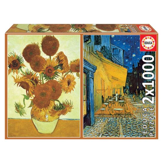 Puzzle 2 x 1000 pcs - les tournesols + terrase du cafe le soir - van gogh