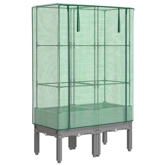 Jardinière bac lit surélevé plantes fleurs terrasse jardin surélevée avec housse aspect rotin 80 x 40 x 140 cm gris clair 02_