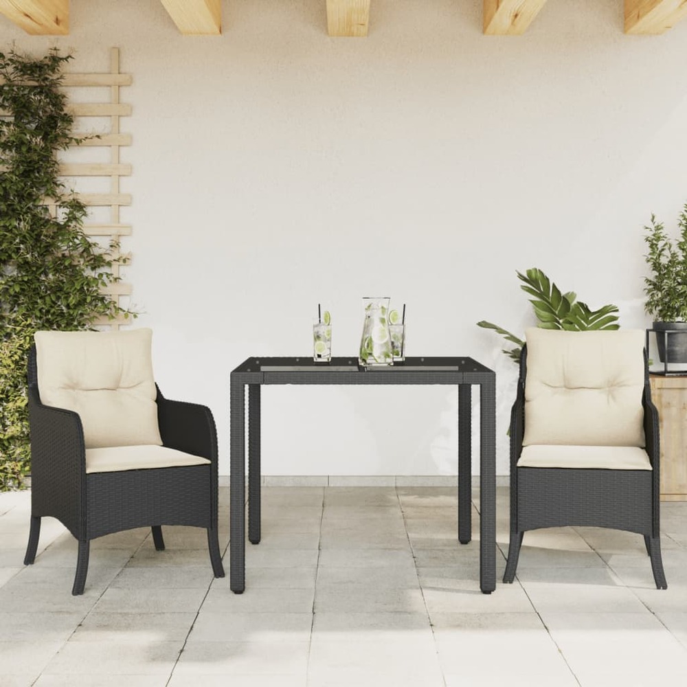 Ensemble à manger de jardin avec coussins 3 pcs noir