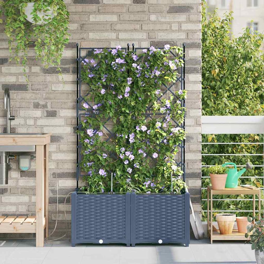 Jardinière haute en acier avec irrigation pour extérieur gris 80x40x142 cm