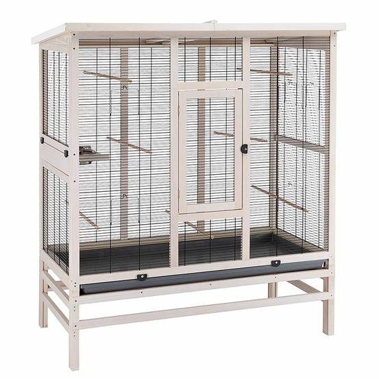 Volière pour oiseaux en bois fsc wilma large, cage pour canaris perruches, accessoires inclus