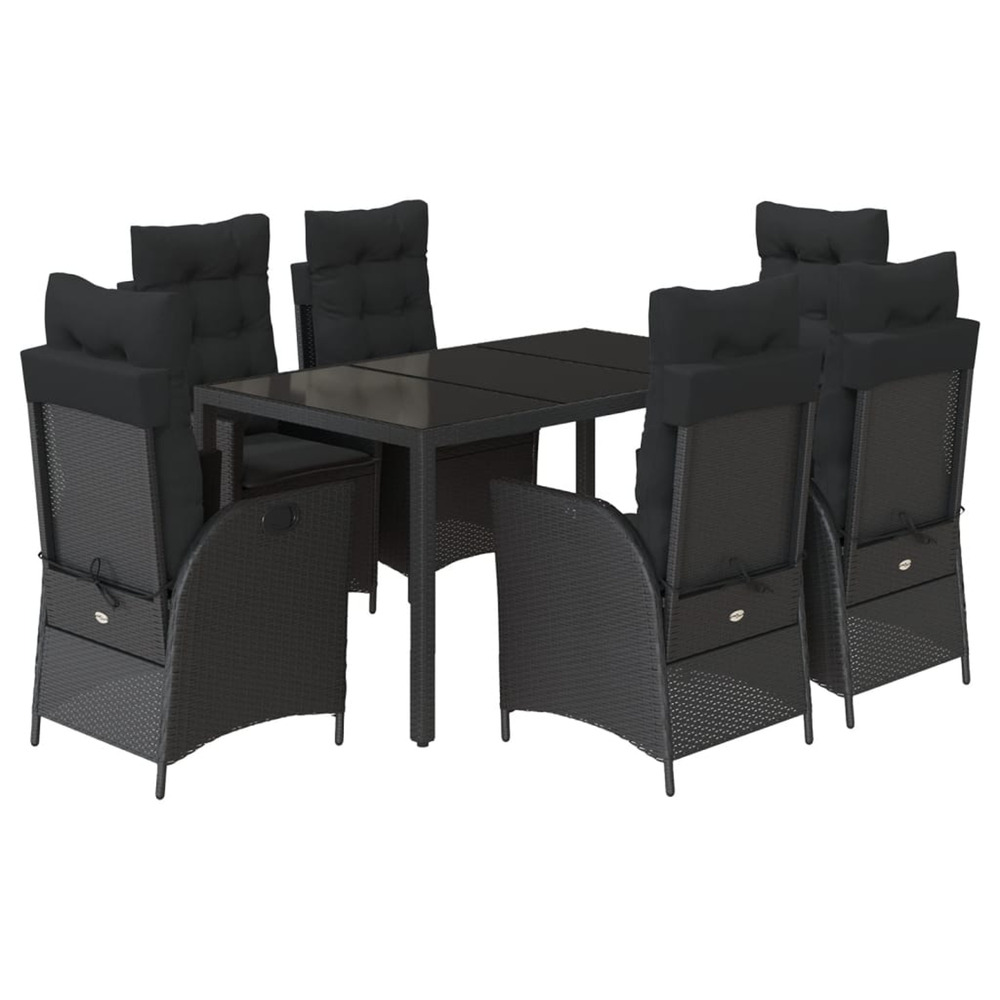 Ensemble à manger de jardin coussins 7pcs noir résine tressée