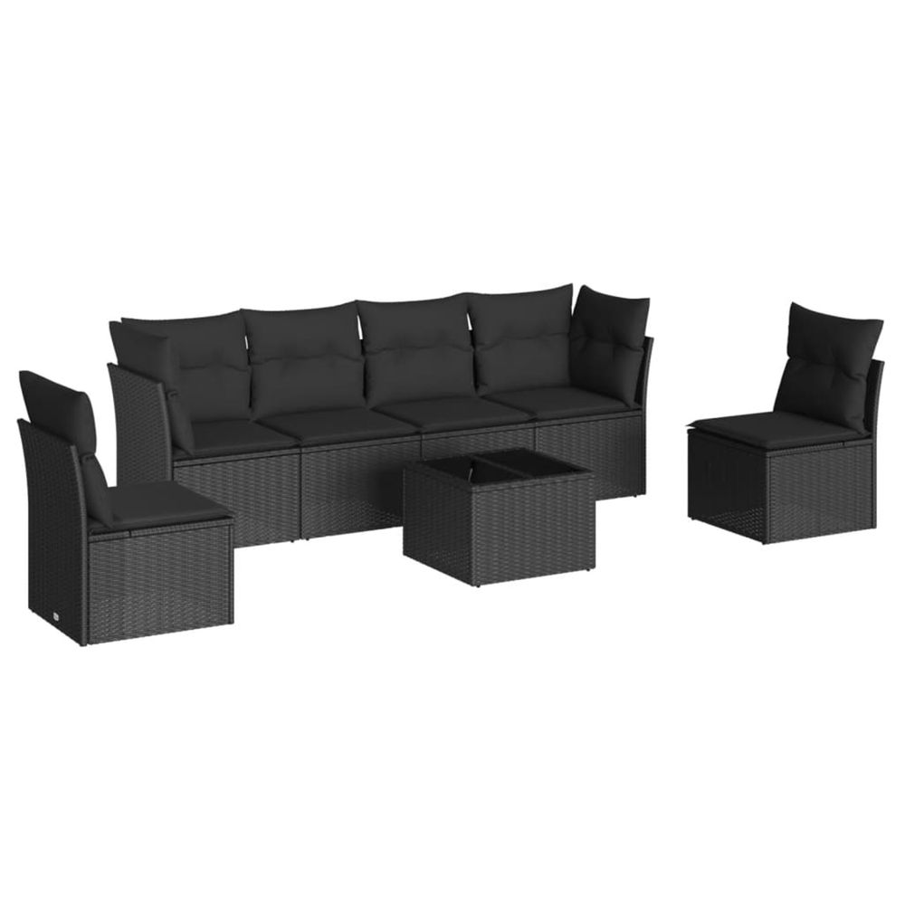 Salon de jardin 7 pcs avec coussins noir résine tressée