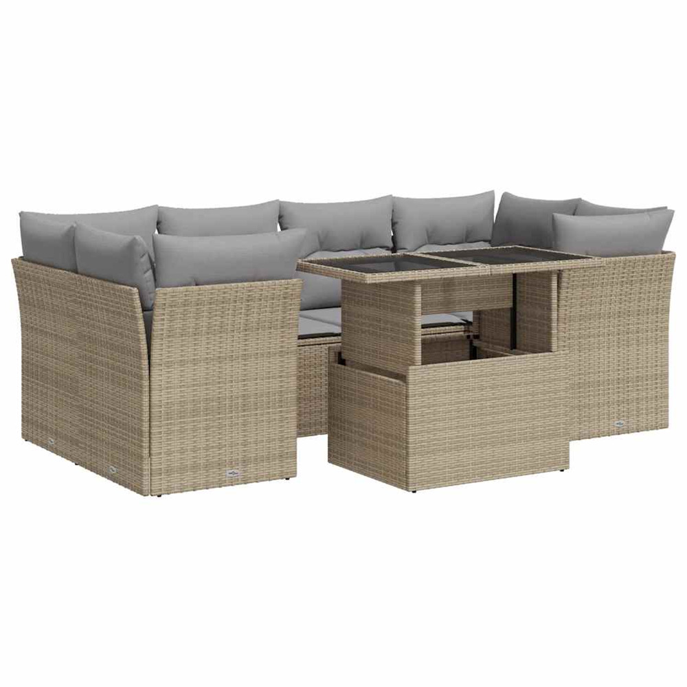 Salon de jardin avec coussins 7 pcs beige résine tressée