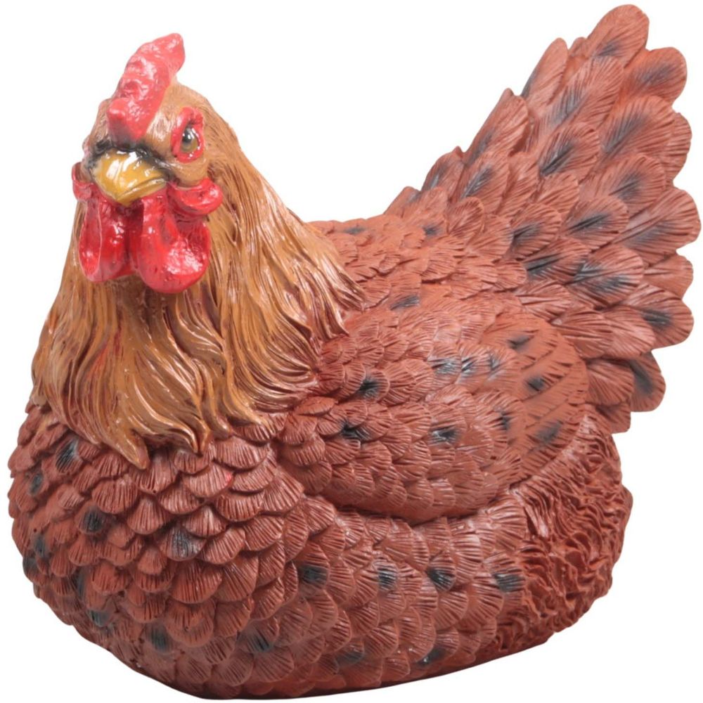 Poule marron couvant en résine 15 x 18 x 15 cm