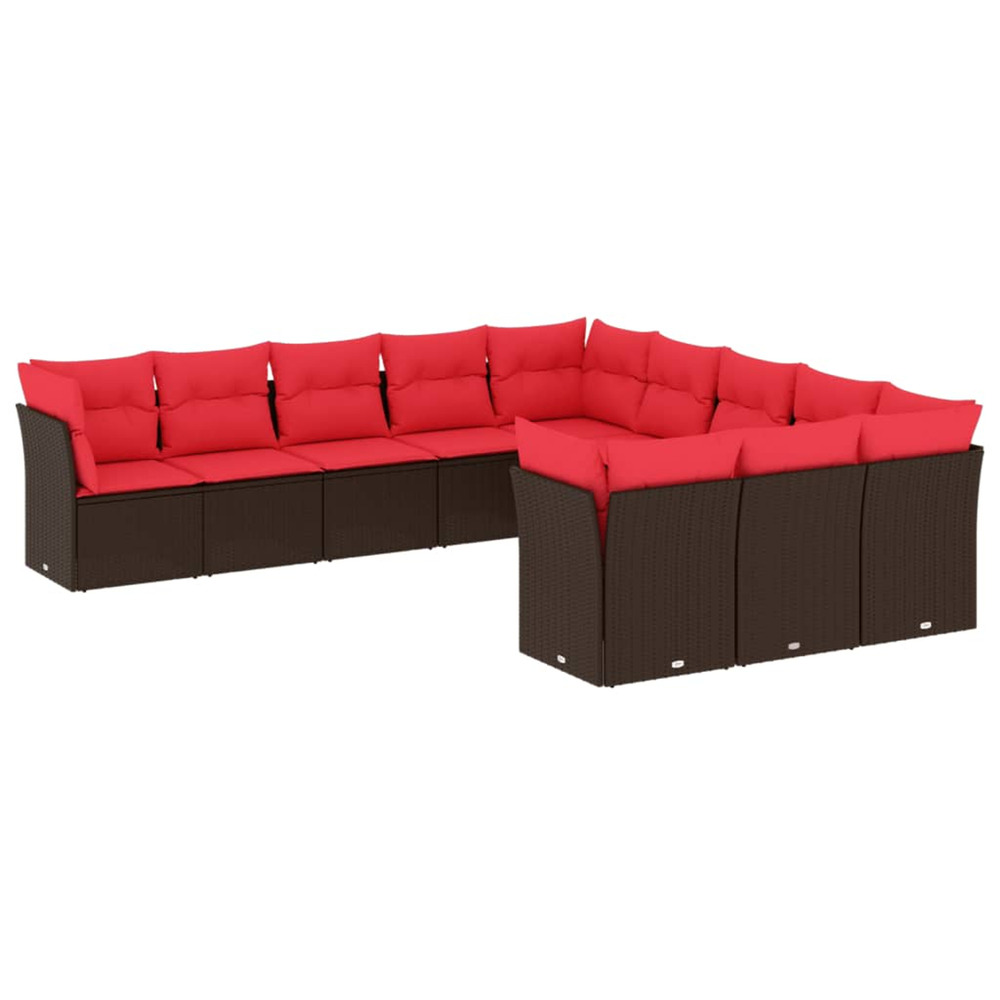 Salon de jardin et coussins 11 pcs marron résine tressée