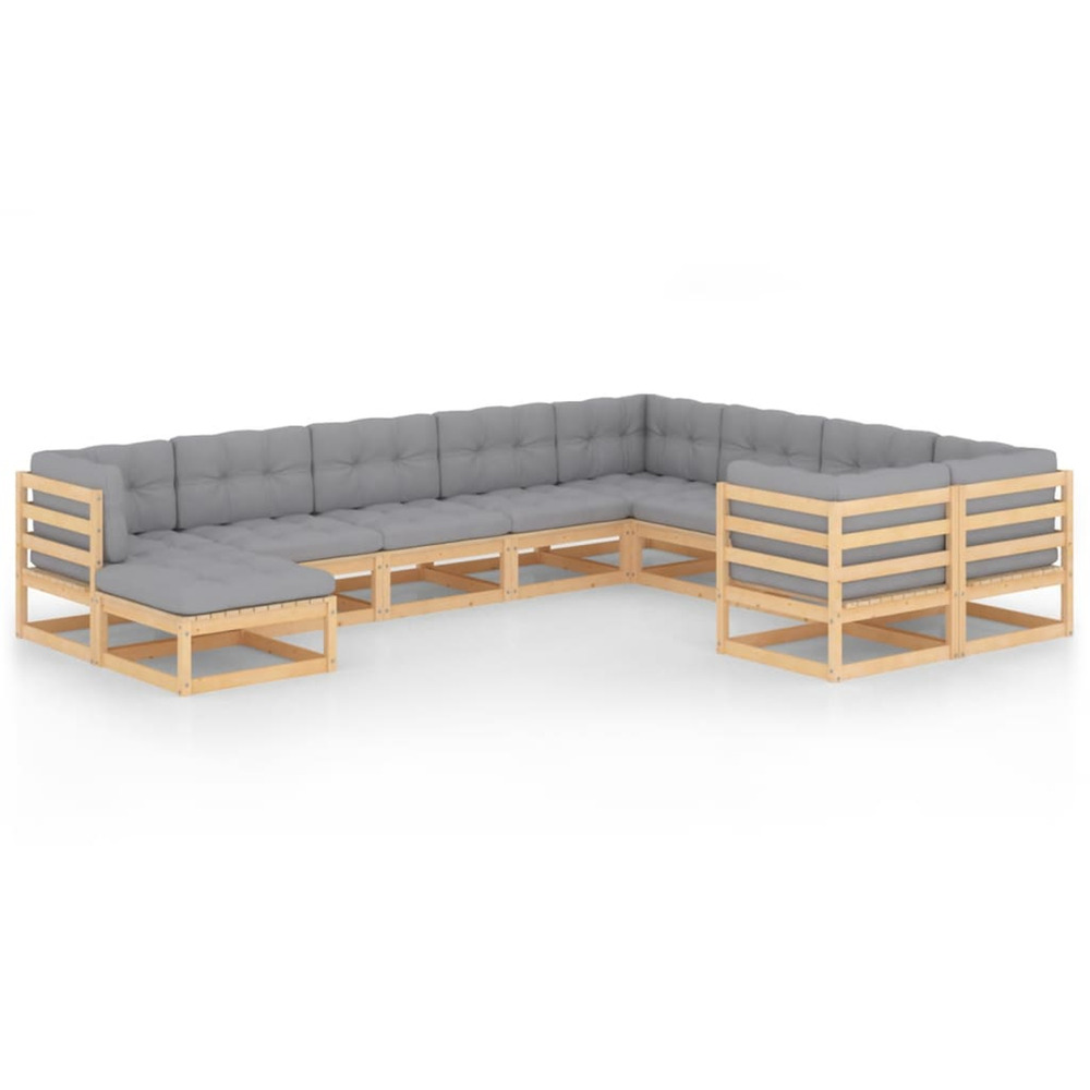 Salon de jardin 10 pcs avec coussins bois de pin massif