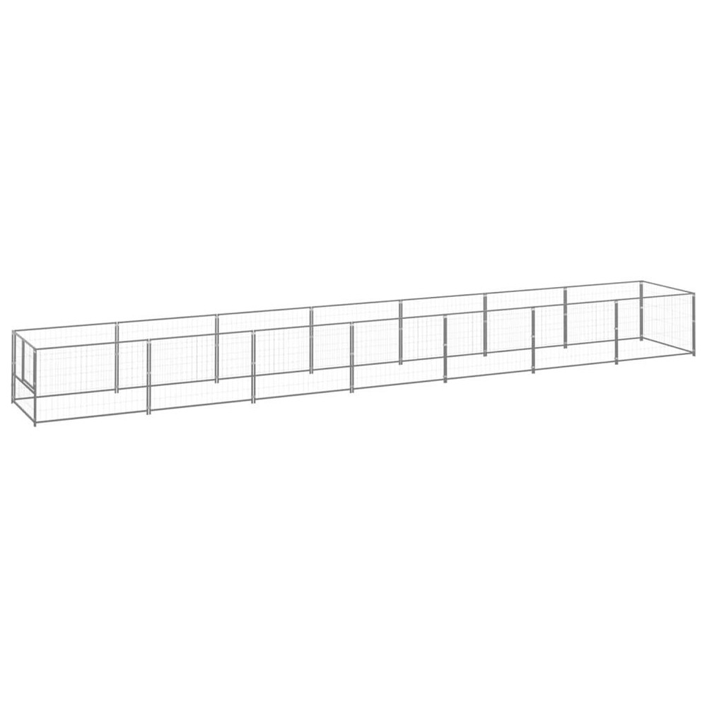 Chenil extérieur cage enclos parc animaux chien argenté 7 m² acier