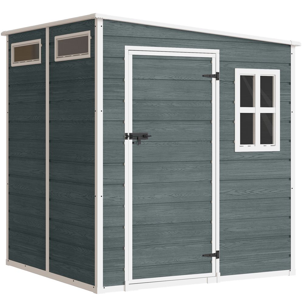 Abri de jardin 2,89 m² porte verrouillable plancher fenêtres aérations résine pp effet bois gris blanc