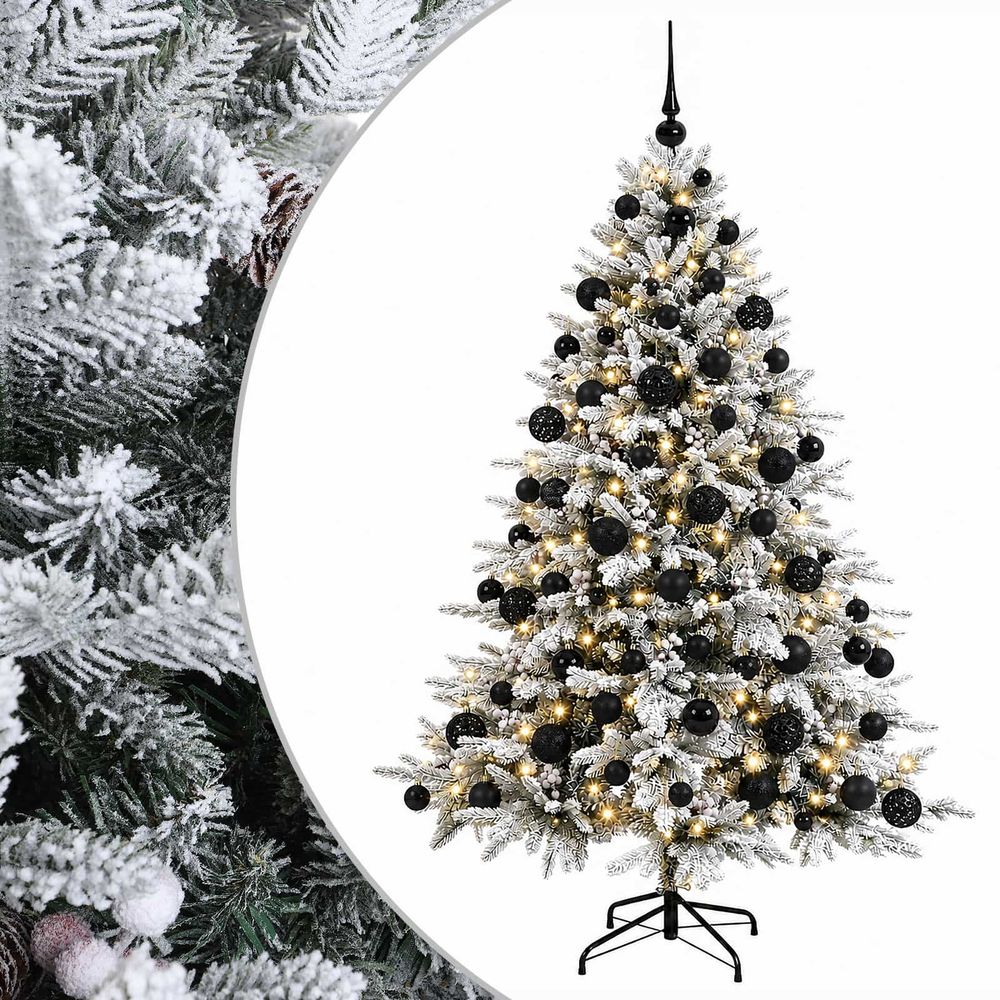 Sapin de noël artificiel avec boules 180 cm 300 led blanc chaud