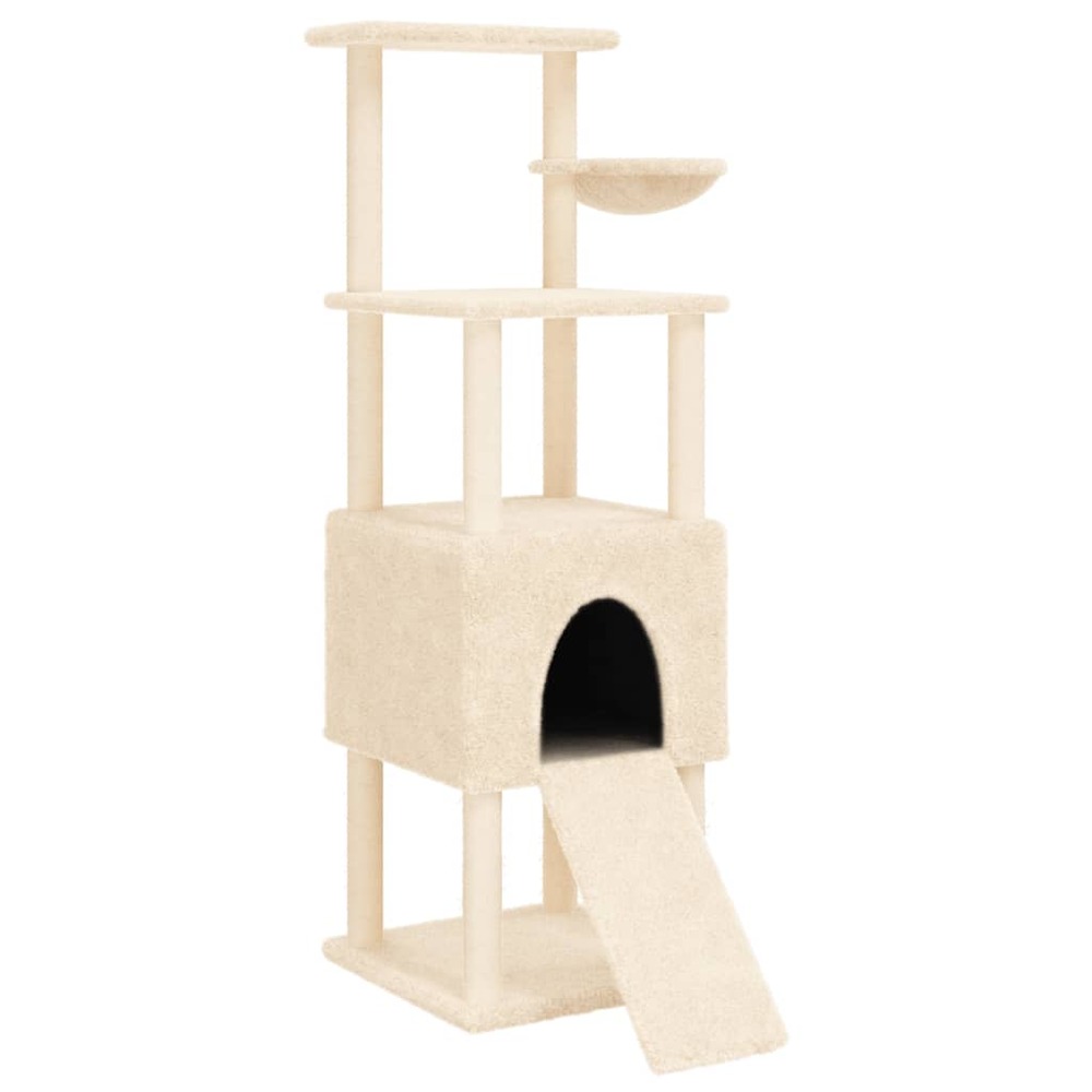Arbre à chat meuble tour grimper jouet grattage grattoir escalade plateforme avec griffoirs en sisal 153 cm crème