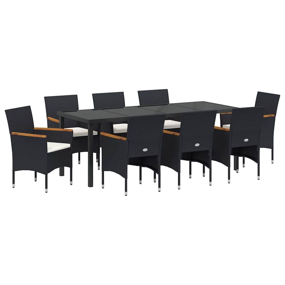 Ensemble de salle à manger pour jardin 9 pc noir polyrotin