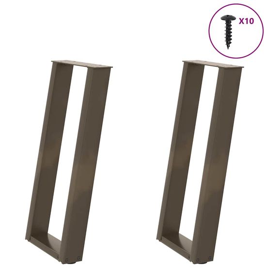 Pieds de table console en u, 2 pièces, acier naturel, 28 x (72-73) cm