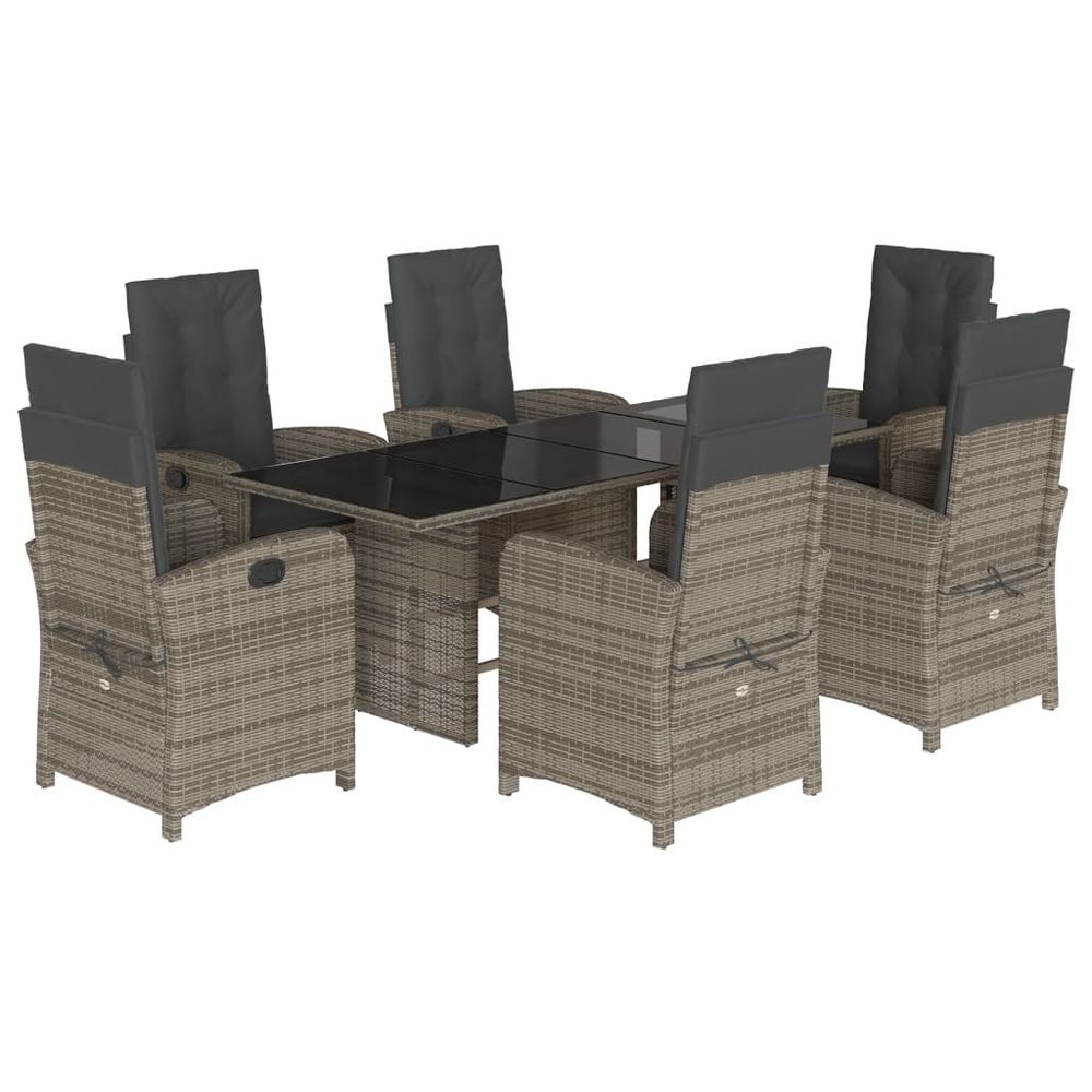 Ensemble à manger de jardin et coussins 7 pcs gris rotin