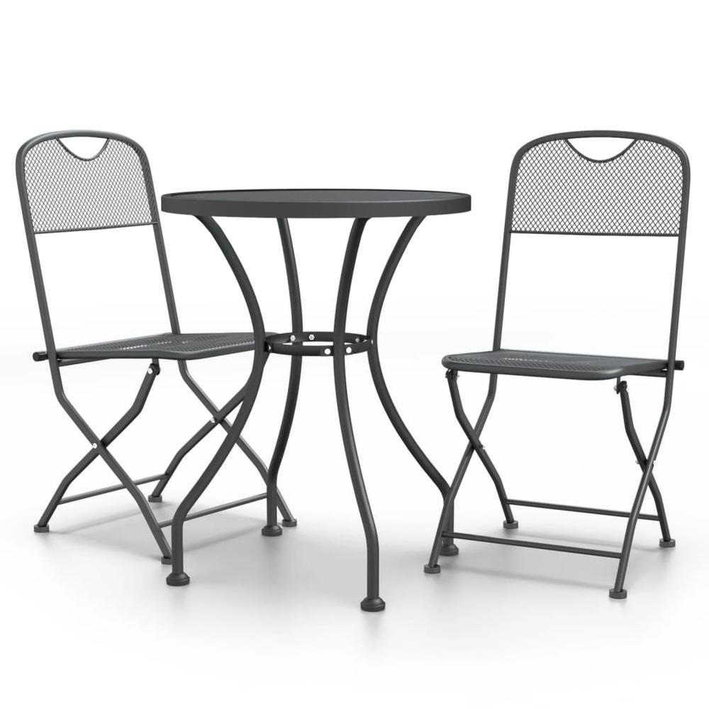 Ensemble à manger de jardin 3 pcs maille métal anthracite