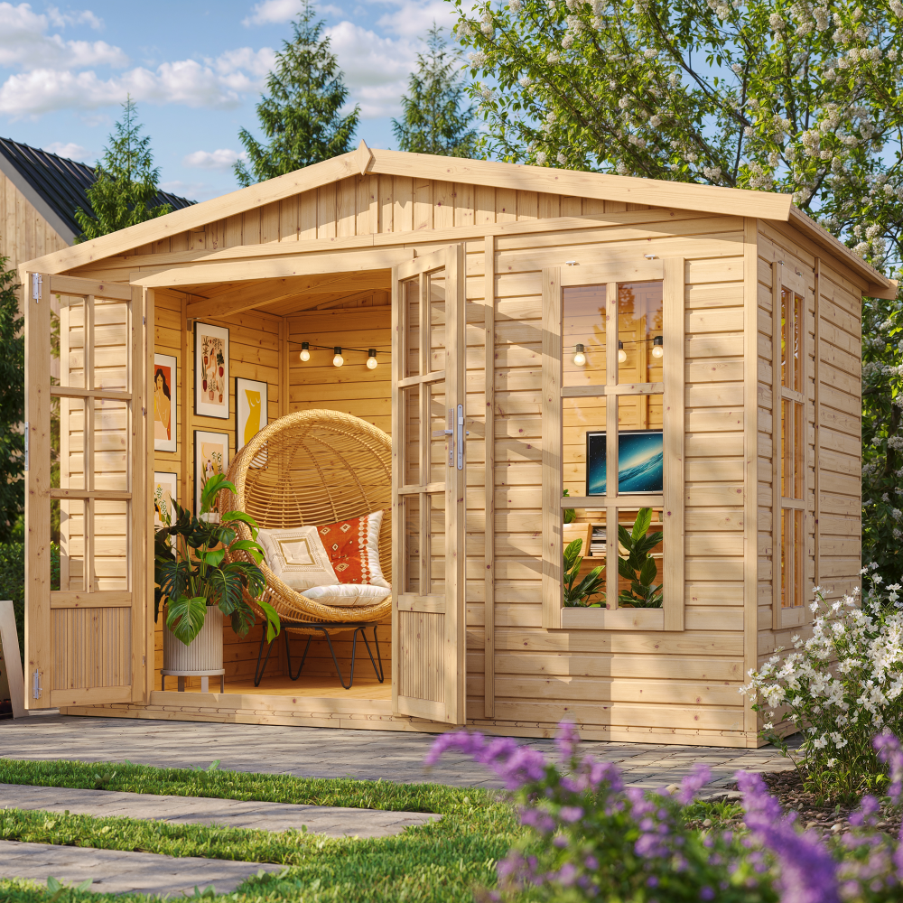 Abri de jardin en bois 6 m2 - l332xp222xh232cm - avec sol, avec des bardeaux bitumineux gris - m334fb+h334fbgrey