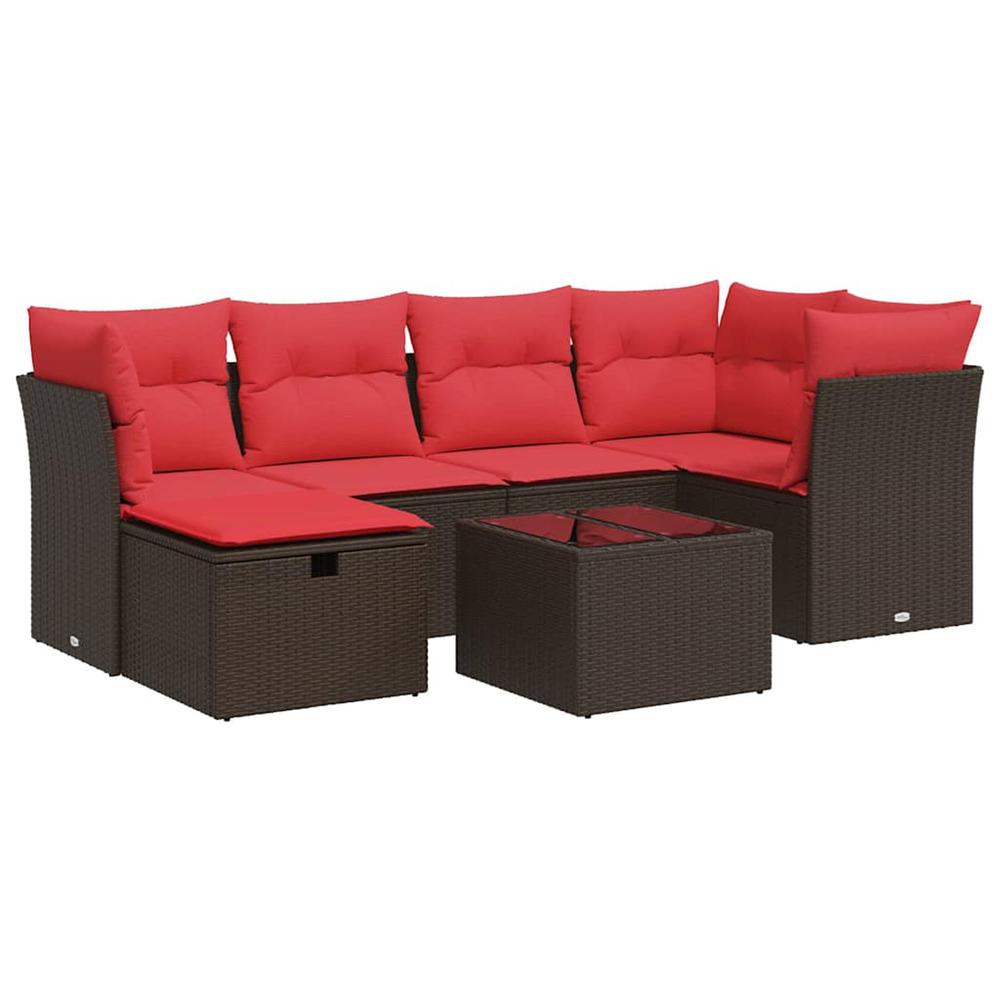 Salon de jardin avec coussins 7 pcs marron résine tressée