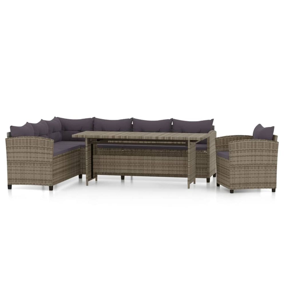 Salon de jardin 3 pcs avec coussins résine tressée gris