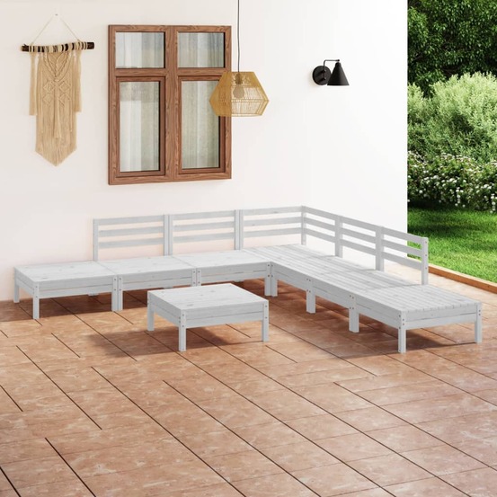Salon de jardin 8 pcs bois de pin massif blanc