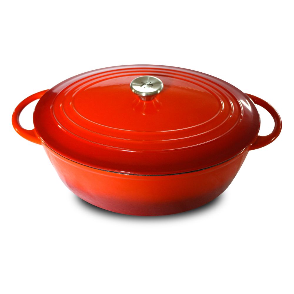 Cocotte basse ronde tradition - fonte rouge - avec couvercle - 4l - ø26cm - baumalu