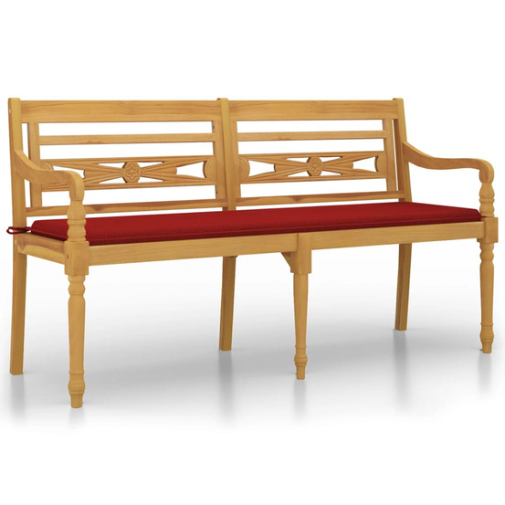 Banc batavia avec coussin rouge 150 cm bois de teck massif