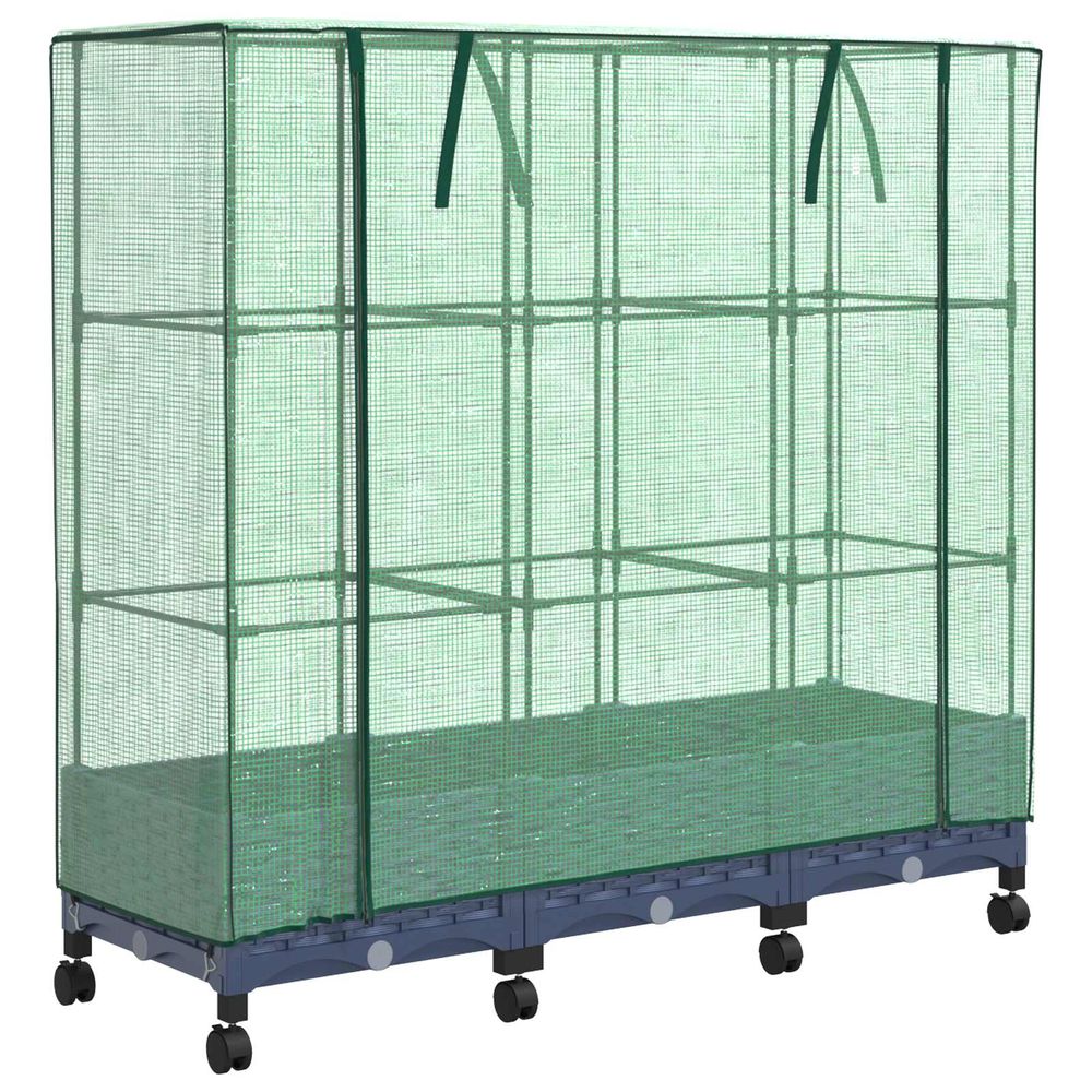 Jardinière de jardin avec couverture de serre et roues 3 pc pp
