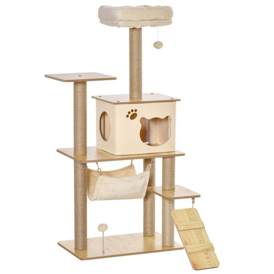 Arbre à chat complet en jute pour félins avec hamac et niche confort 60x40x130cm jaune